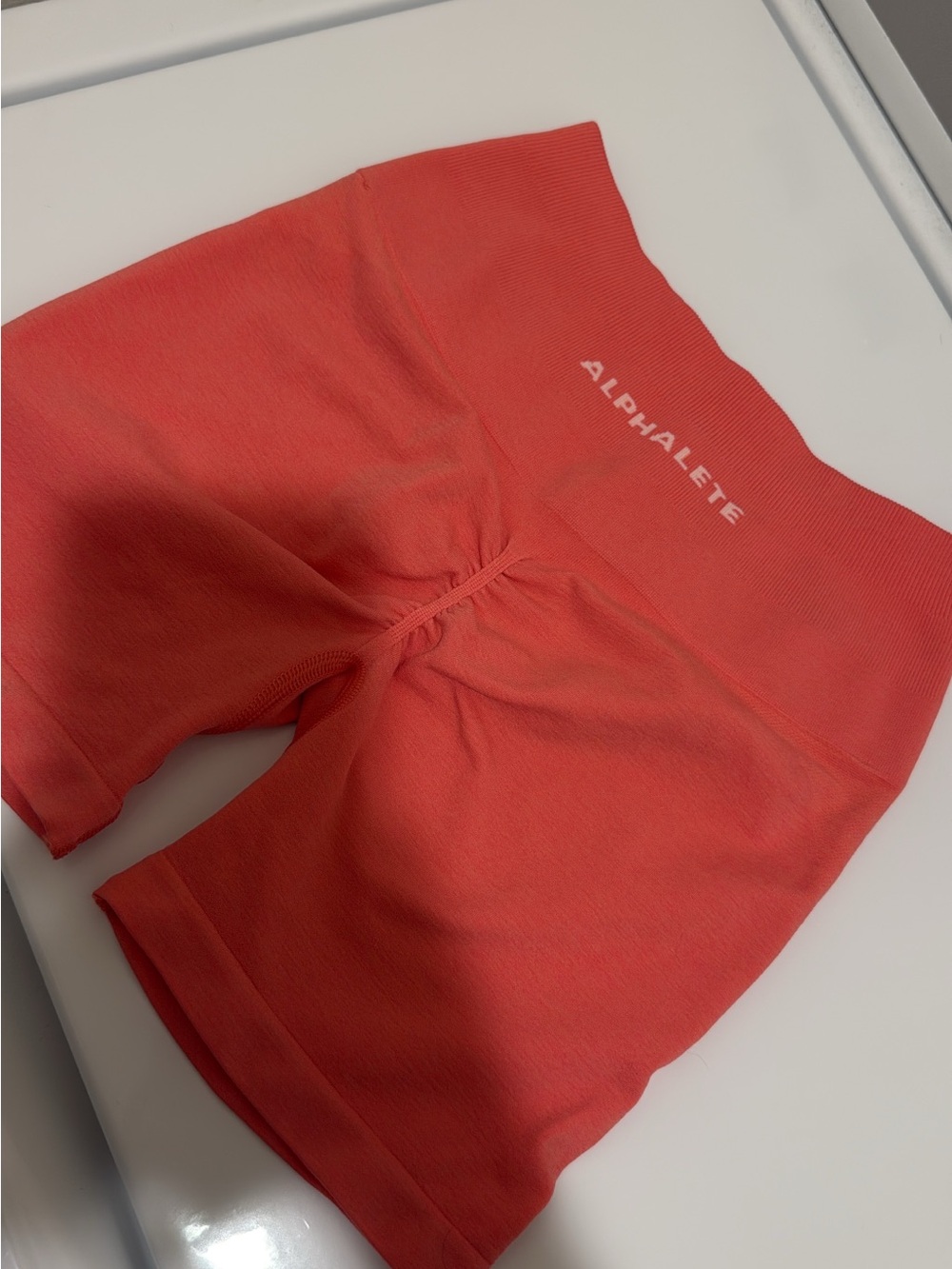 Alphalete Women's High-Waist Coral-Red Seamless Athletic Shorts